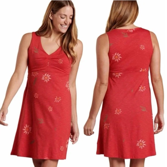 Toad&Co Dresses & Skirts - NEW Toad & Co Rosemarie Sleeveless Dress Red Daisy Floral Print Large